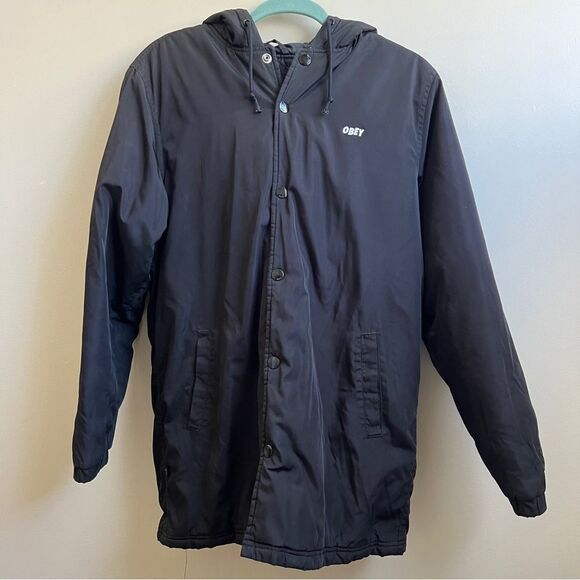 OBEY men’s black winter jacket with hood Size Small - Picture 1 of 7